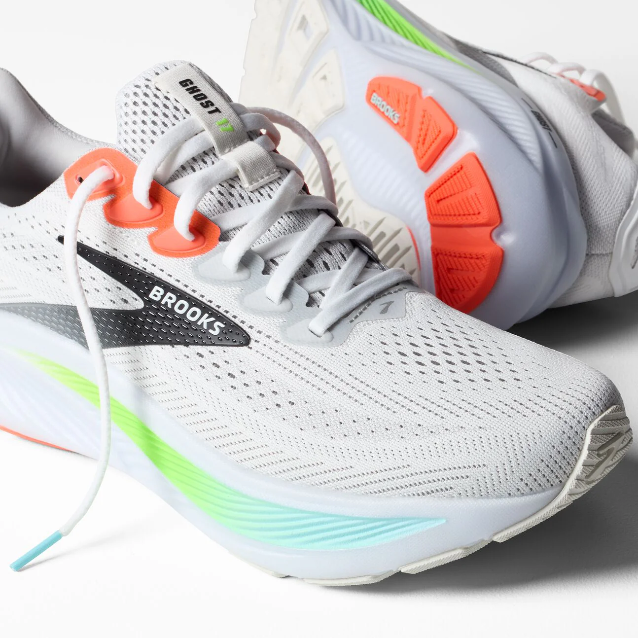 Brooks Men's Ghost 17 – White/Pink Clay/Gecko - Image 7
