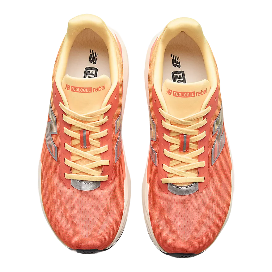 New Balance Men's FuelCell Rebel v5 – Tangerine Heat with Silver Metallic - Image 3
